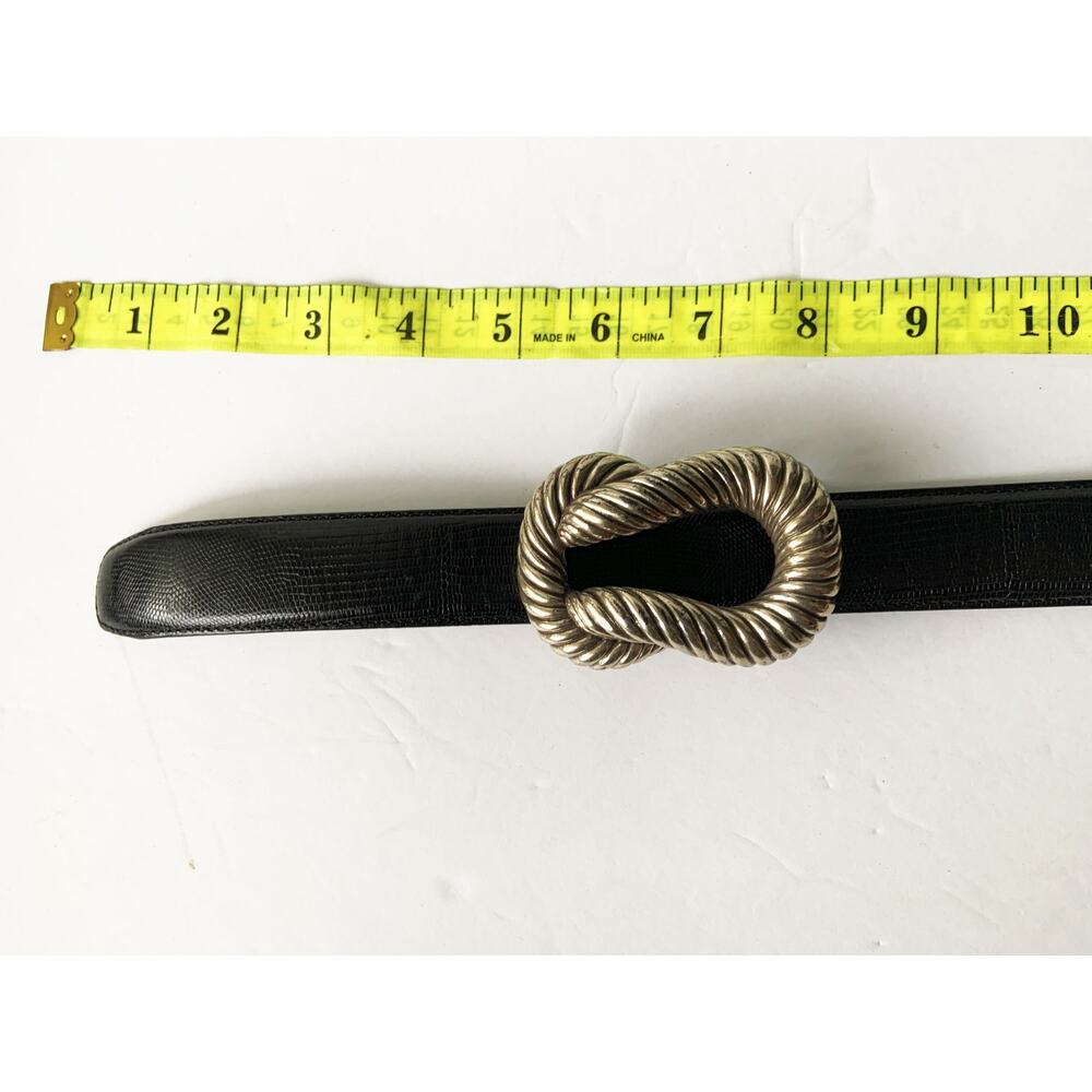 Terry Stack Italian Leather Black Belt Silver Braided Knot Buckle Size M Z27